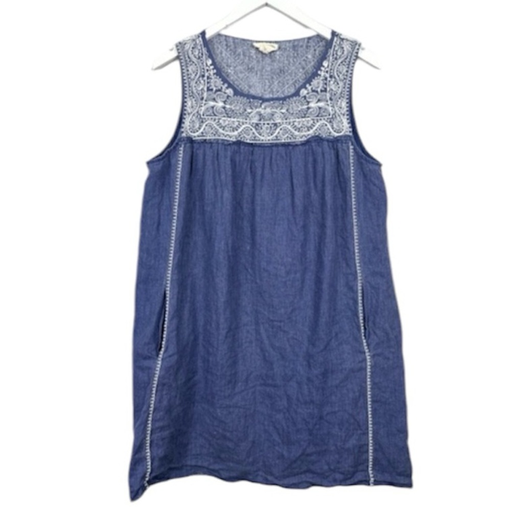 Pure DKNY 100% Linen Denim Embroidered Lined Dress